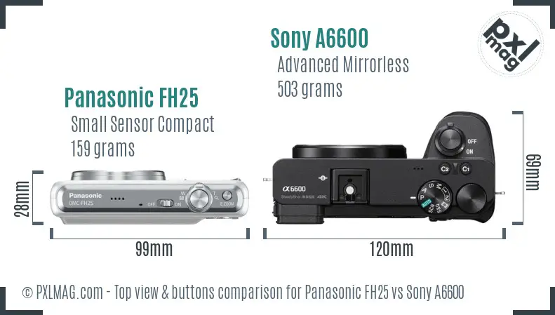 Panasonic FH25 vs Sony A6600 top view buttons comparison