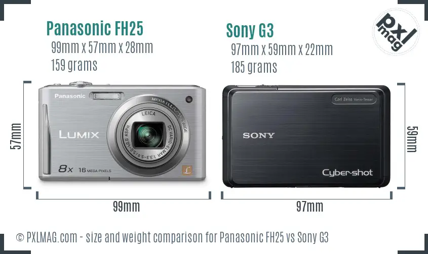Panasonic FH25 vs Sony G3 size comparison