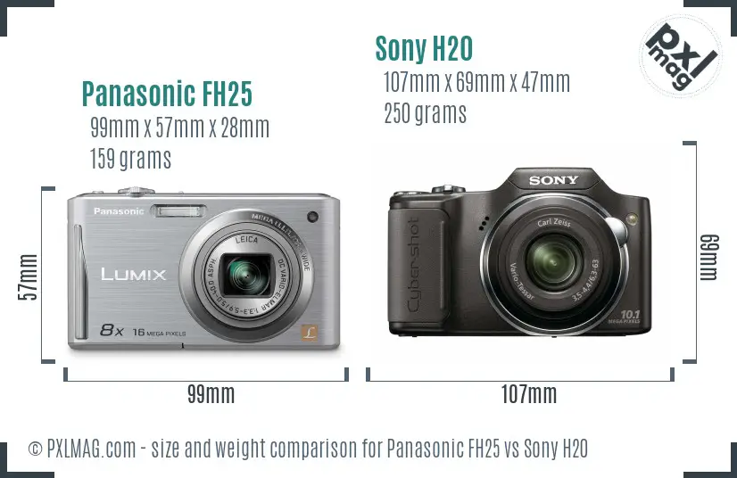 Panasonic FH25 vs Sony H20 size comparison