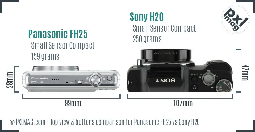 Panasonic FH25 vs Sony H20 top view buttons comparison