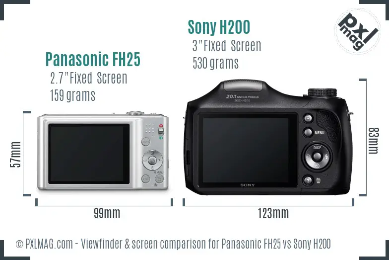 Panasonic FH25 vs Sony H200 Screen and Viewfinder comparison