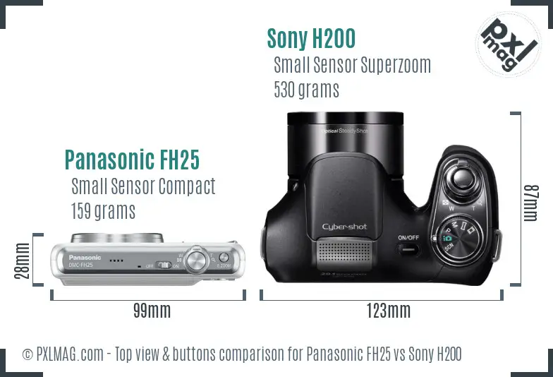 Panasonic FH25 vs Sony H200 top view buttons comparison