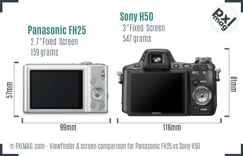 Panasonic FH25 vs Sony H50 Screen and Viewfinder comparison
