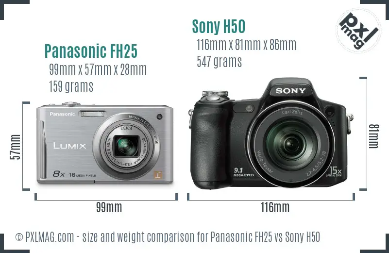 Panasonic FH25 vs Sony H50 size comparison