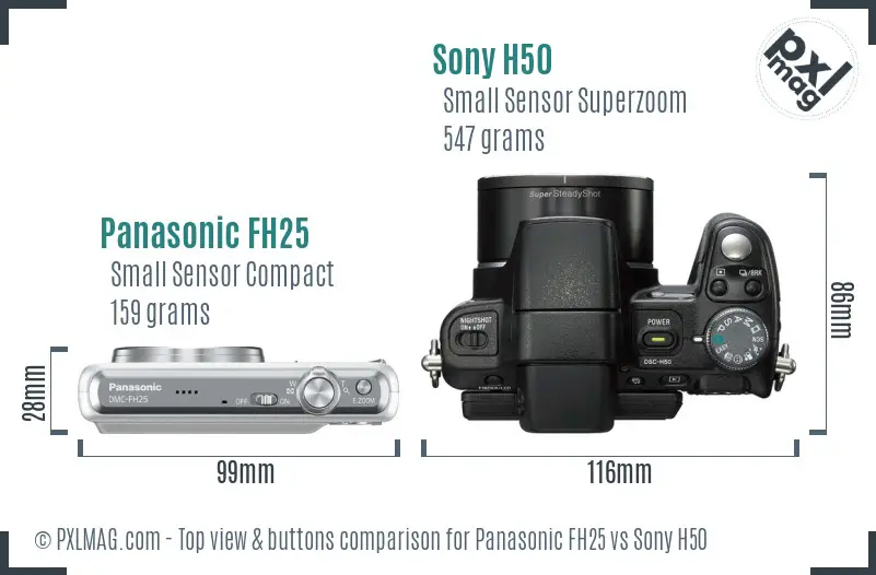 Panasonic FH25 vs Sony H50 top view buttons comparison