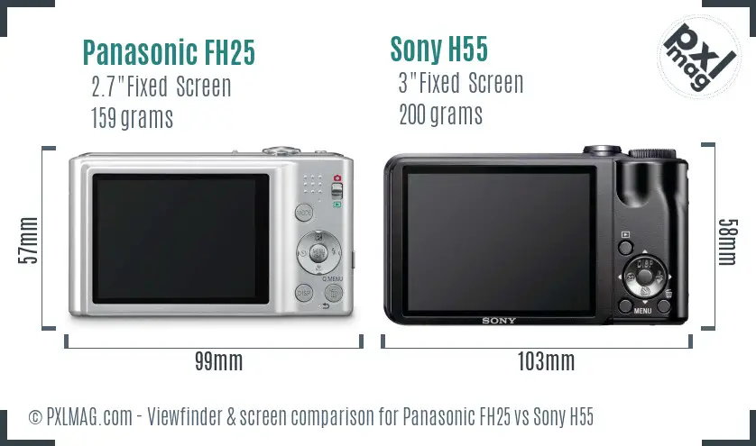 Panasonic FH25 vs Sony H55 Screen and Viewfinder comparison
