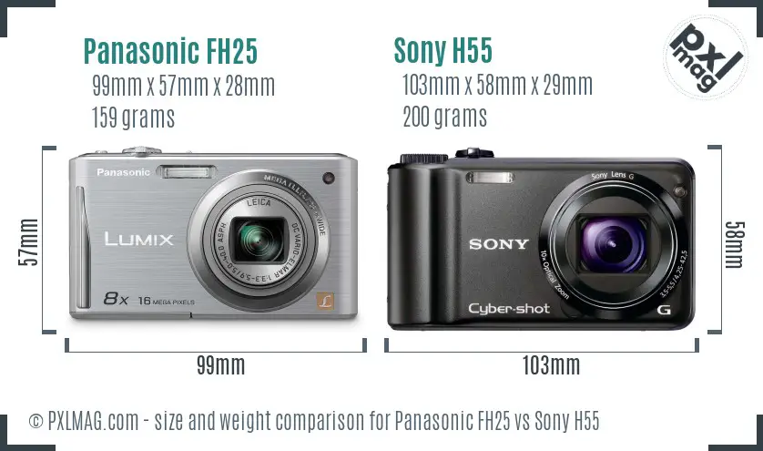 Panasonic FH25 vs Sony H55 size comparison