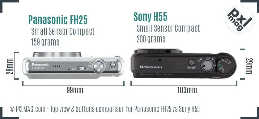 Panasonic FH25 vs Sony H55 top view buttons comparison