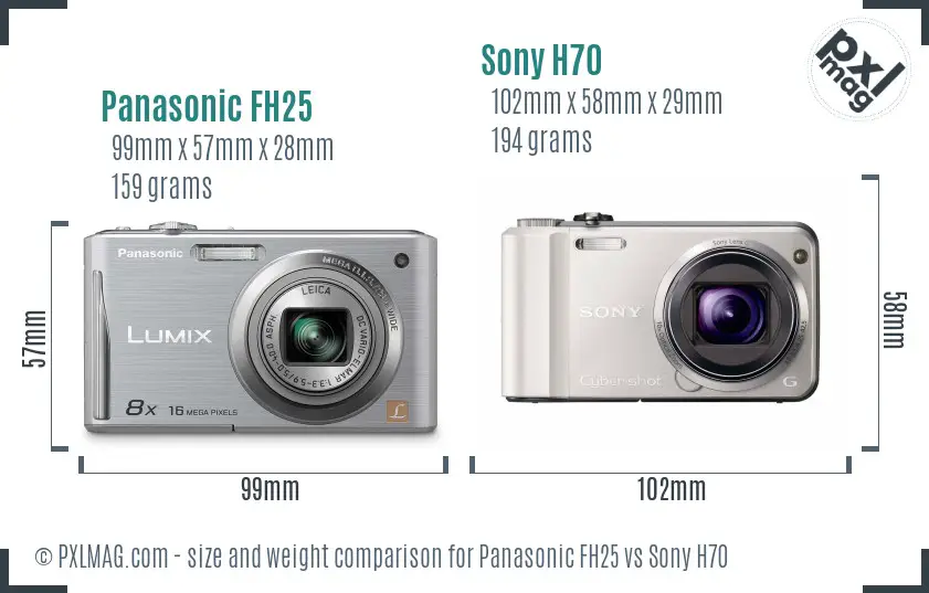 Panasonic FH25 vs Sony H70 size comparison