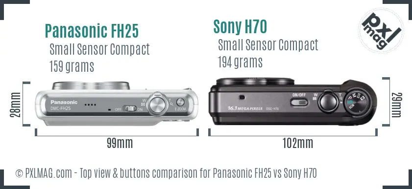 Panasonic FH25 vs Sony H70 top view buttons comparison