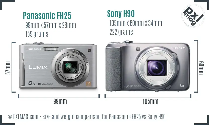 Panasonic FH25 vs Sony H90 size comparison