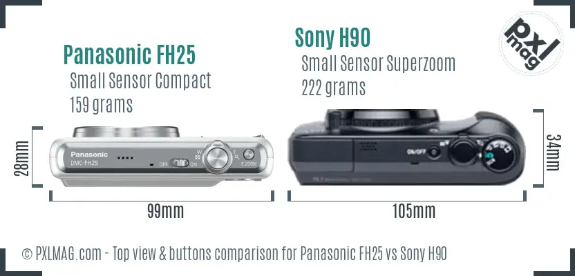 Panasonic FH25 vs Sony H90 top view buttons comparison