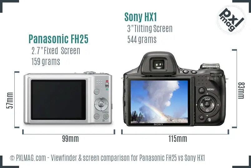 Panasonic FH25 vs Sony HX1 Screen and Viewfinder comparison