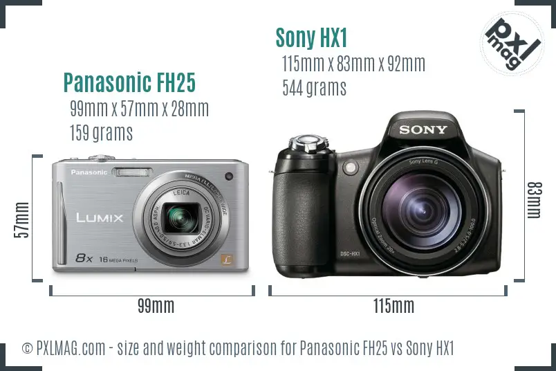 Panasonic FH25 vs Sony HX1 size comparison