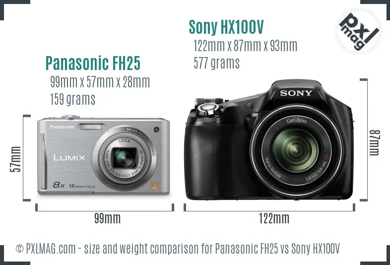 Panasonic FH25 vs Sony HX100V size comparison