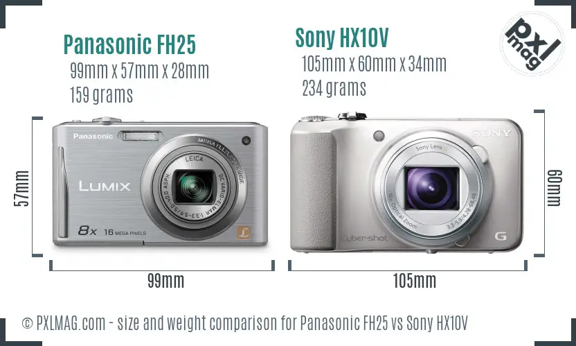 Panasonic FH25 vs Sony HX10V size comparison