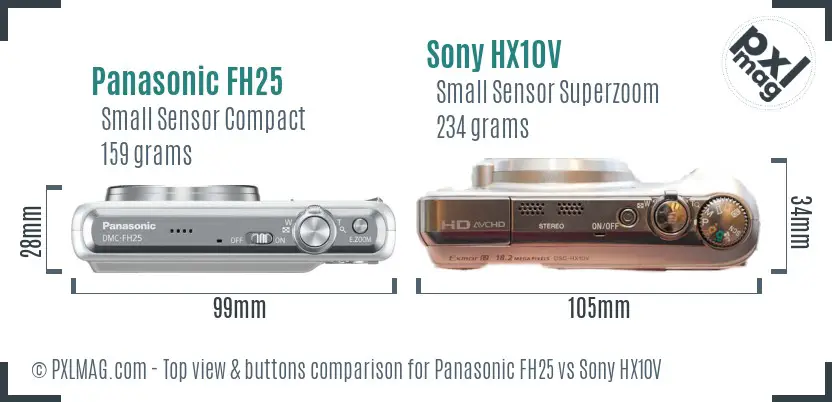 Panasonic FH25 vs Sony HX10V top view buttons comparison