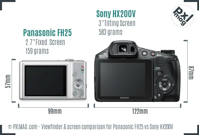Panasonic FH25 vs Sony HX200V Screen and Viewfinder comparison