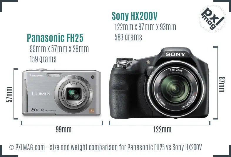Panasonic FH25 vs Sony HX200V size comparison