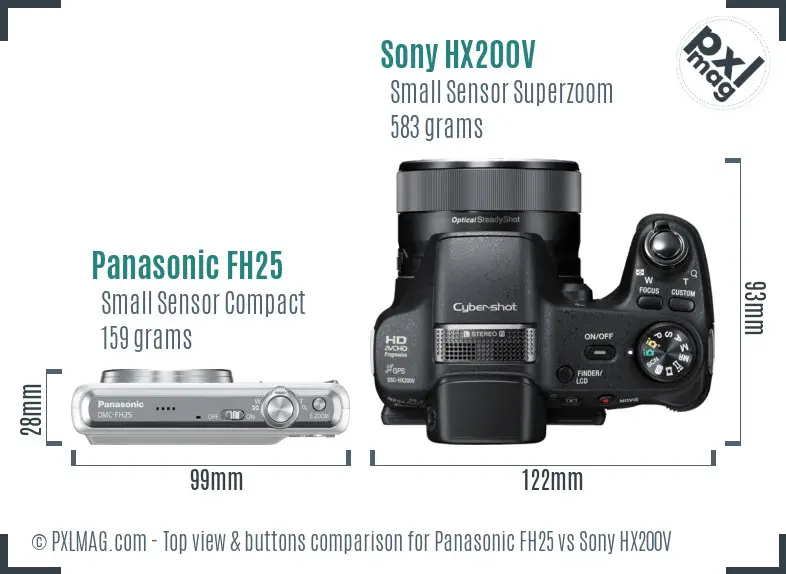 Panasonic FH25 vs Sony HX200V top view buttons comparison