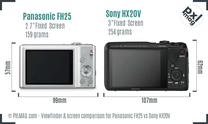 Panasonic FH25 vs Sony HX20V Screen and Viewfinder comparison