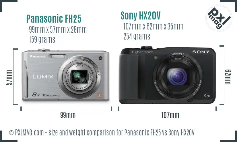 Panasonic FH25 vs Sony HX20V size comparison