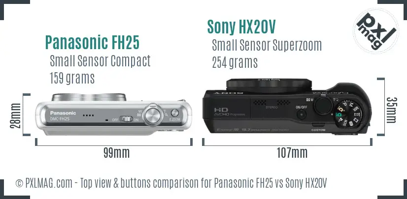 Panasonic FH25 vs Sony HX20V top view buttons comparison