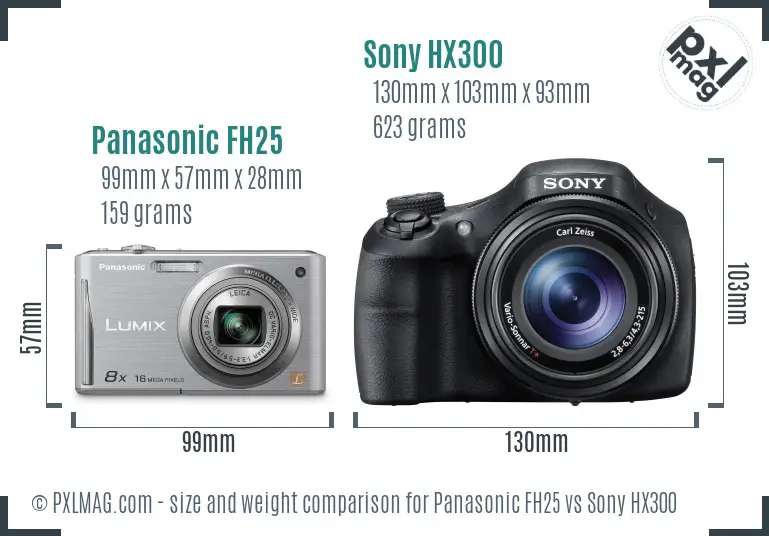 Panasonic FH25 vs Sony HX300 size comparison