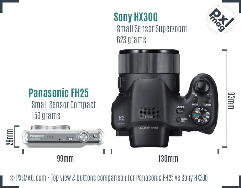 Panasonic FH25 vs Sony HX300 top view buttons comparison
