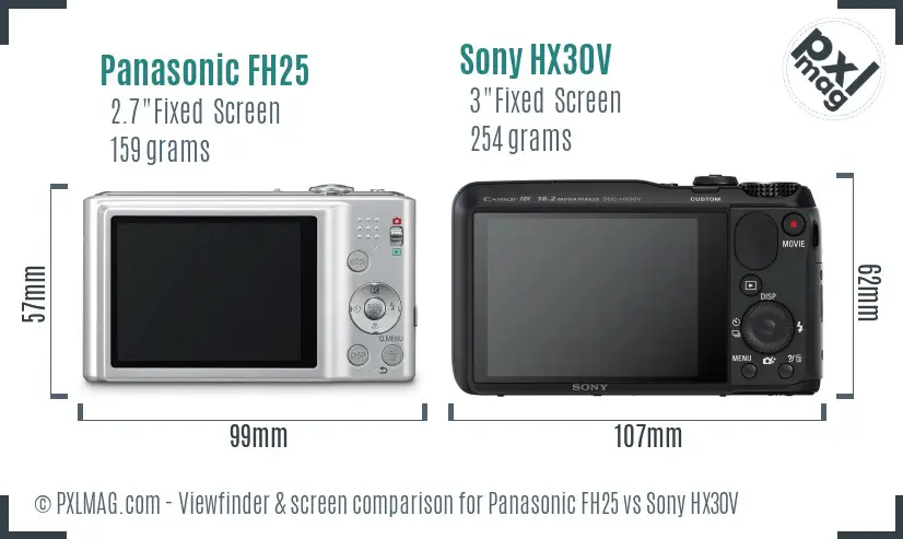 Panasonic FH25 vs Sony HX30V Screen and Viewfinder comparison