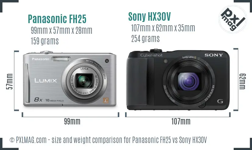 Panasonic FH25 vs Sony HX30V size comparison