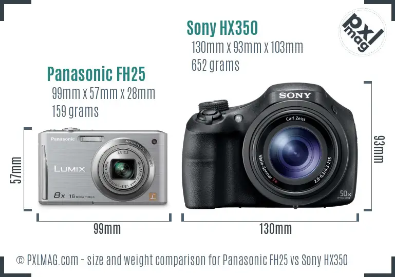 Panasonic FH25 vs Sony HX350 size comparison