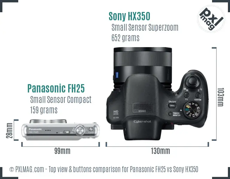 Panasonic FH25 vs Sony HX350 top view buttons comparison
