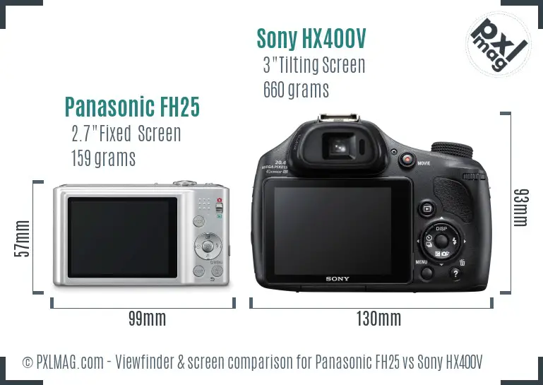 Panasonic FH25 vs Sony HX400V Screen and Viewfinder comparison