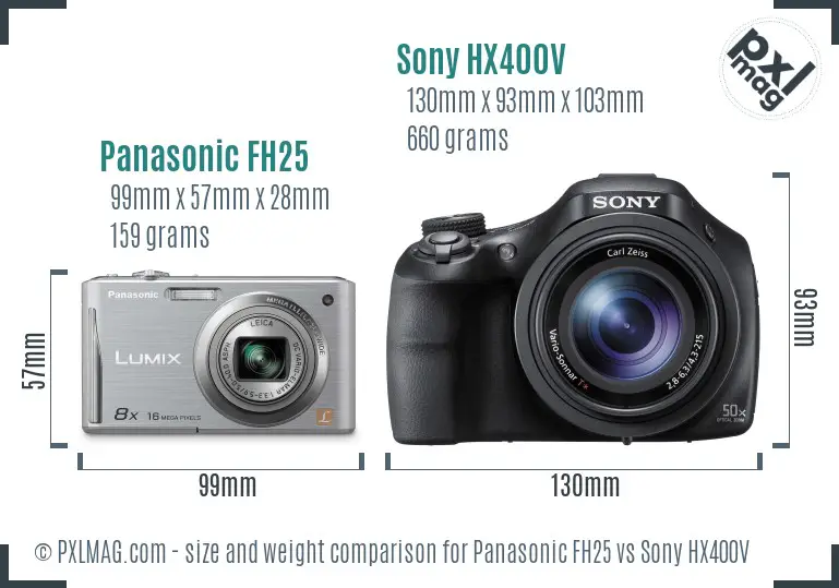 Panasonic FH25 vs Sony HX400V size comparison