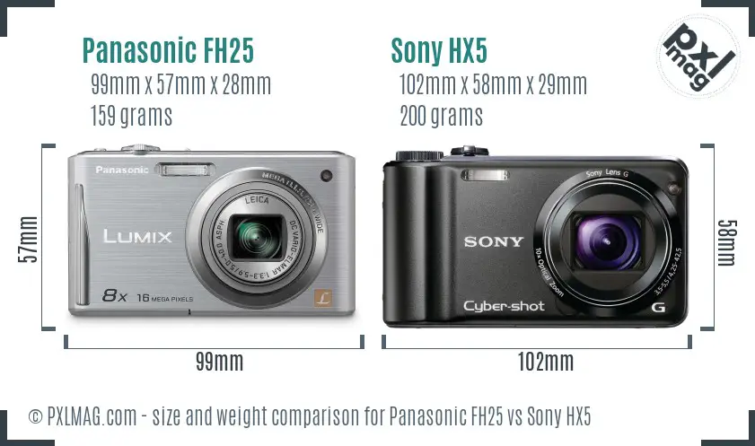 Panasonic FH25 vs Sony HX5 size comparison