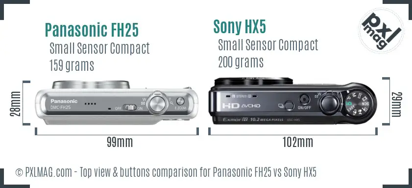 Panasonic FH25 vs Sony HX5 top view buttons comparison