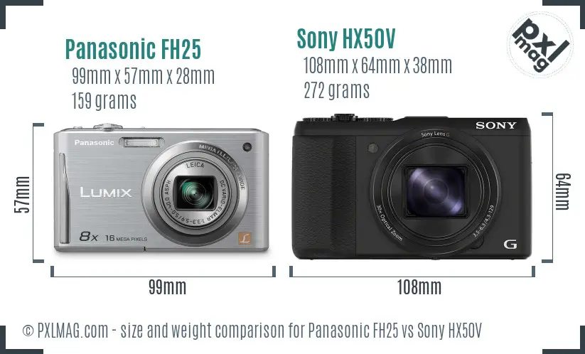 Panasonic FH25 vs Sony HX50V size comparison
