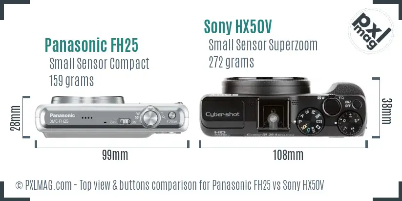 Panasonic FH25 vs Sony HX50V top view buttons comparison