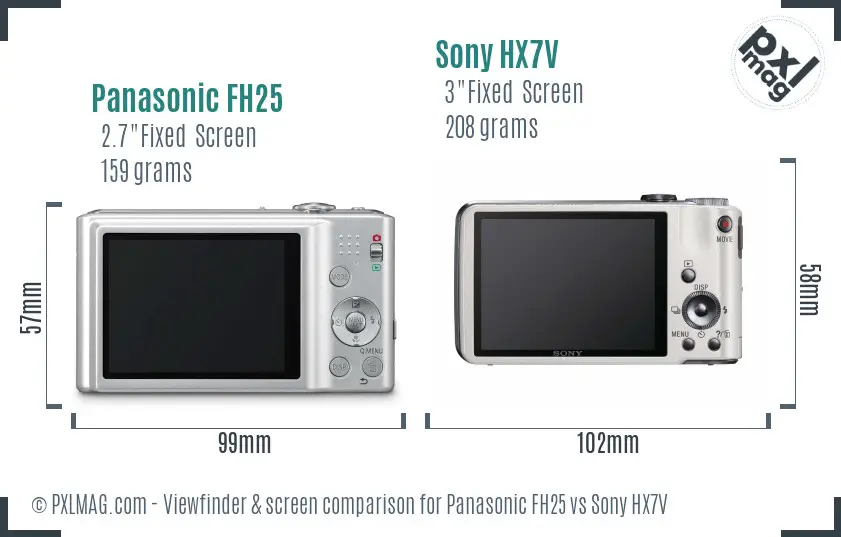 Panasonic FH25 vs Sony HX7V Screen and Viewfinder comparison