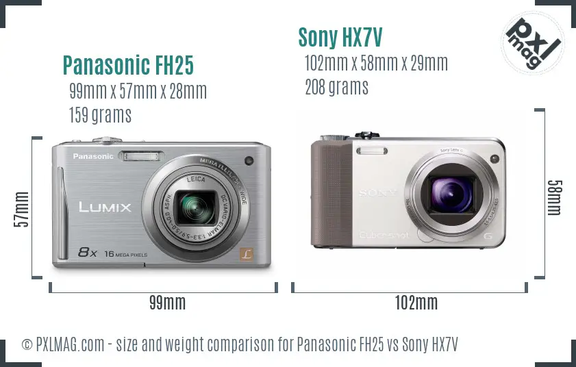 Panasonic FH25 vs Sony HX7V size comparison