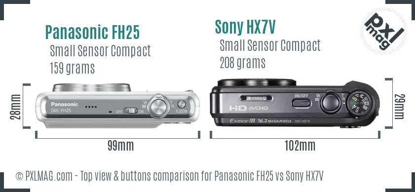Panasonic FH25 vs Sony HX7V top view buttons comparison