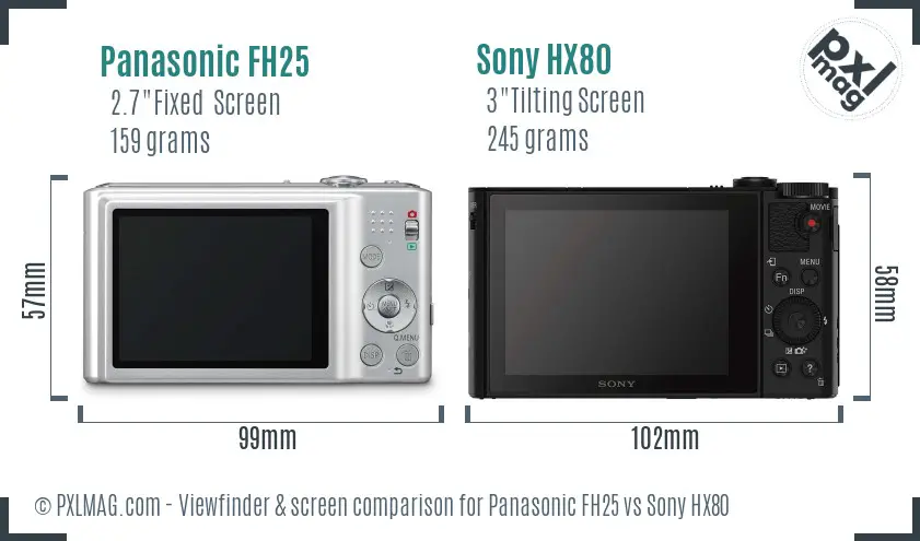 Panasonic FH25 vs Sony HX80 Screen and Viewfinder comparison