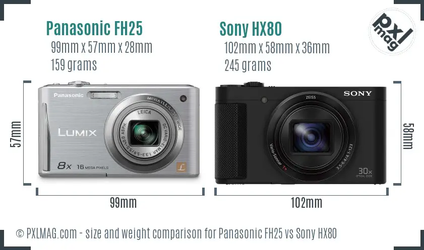 Panasonic FH25 vs Sony HX80 size comparison