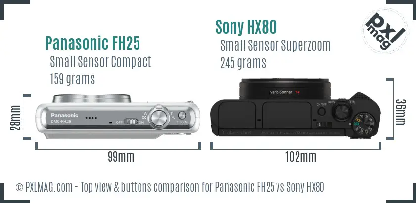 Panasonic FH25 vs Sony HX80 top view buttons comparison