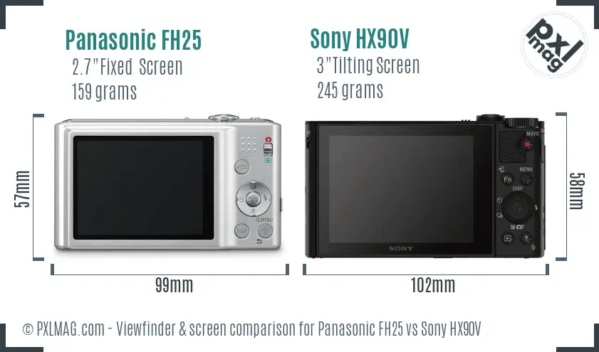 Panasonic FH25 vs Sony HX90V Screen and Viewfinder comparison