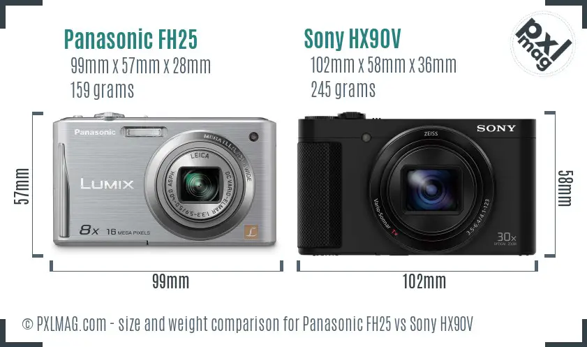 Panasonic FH25 vs Sony HX90V size comparison