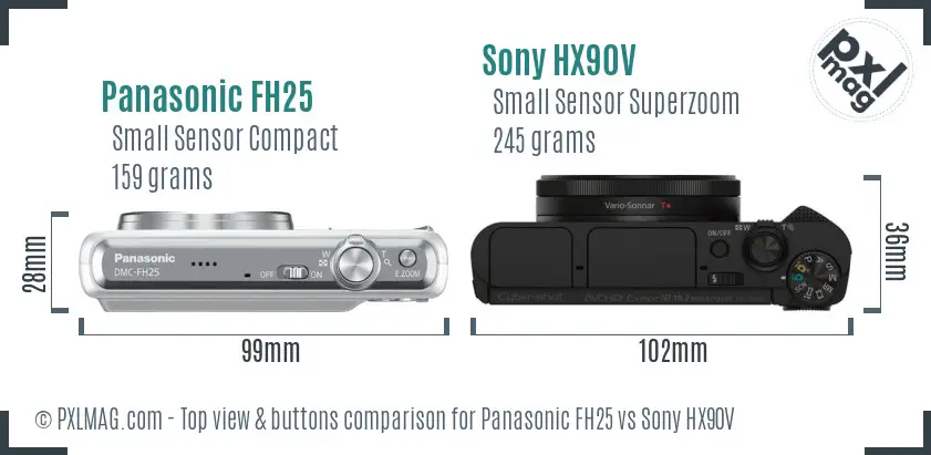 Panasonic FH25 vs Sony HX90V top view buttons comparison