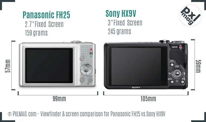 Panasonic FH25 vs Sony HX9V Screen and Viewfinder comparison