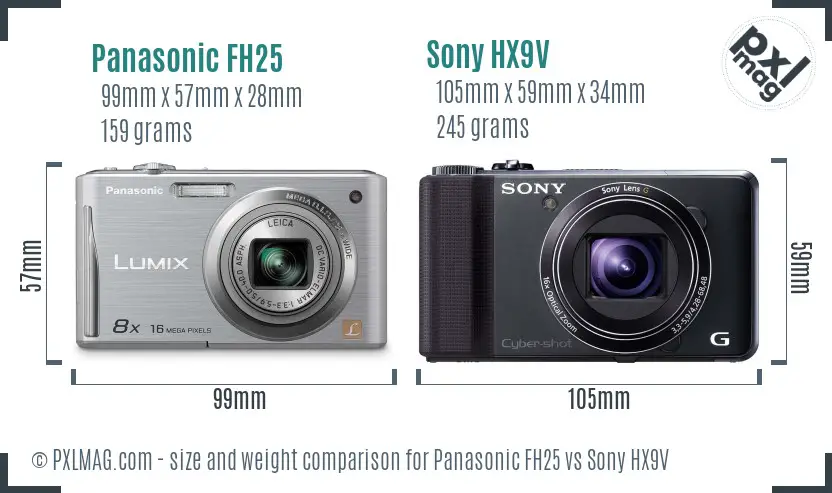 Panasonic FH25 vs Sony HX9V size comparison
